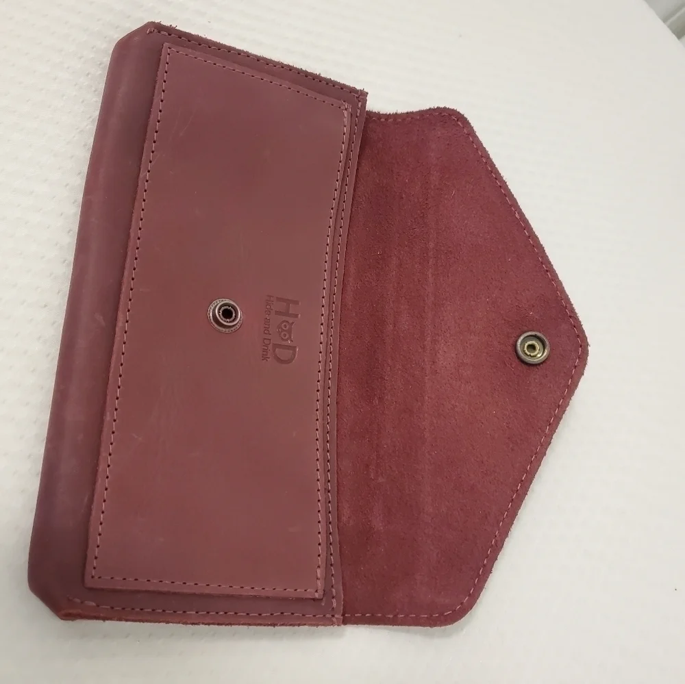 Hide and Drink Maroon Leather Large Snap Close Wallet, Unisex